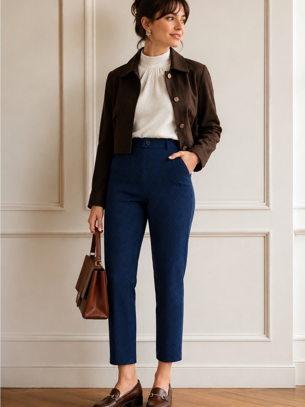 Madewell 1937 Blue Black Chevron Jacquard Ankle Pants Size 4